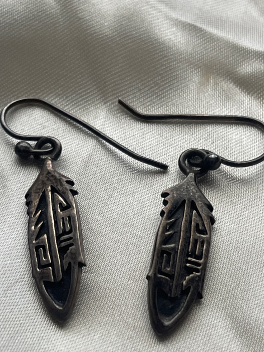 Native American Sterling Silver Feather Drop Earrings -Artist signed